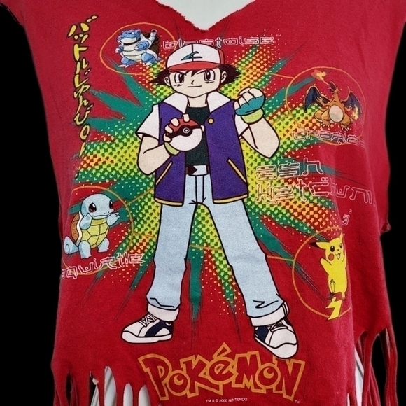 Vintage Pokémon Nintendo 2000 destroyed fringe T- shirt - Picture 2 of 7